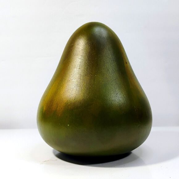 Vtg Hand carved & Painted Pear Wooden Green Fruit & Geometric Base Coaster Set - Picture 4 of 12